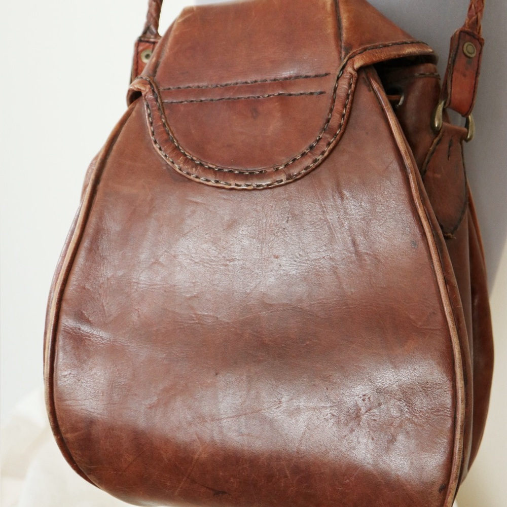 Vintage Brown Woven Leather Bucket Bag - Picture 3 of 4